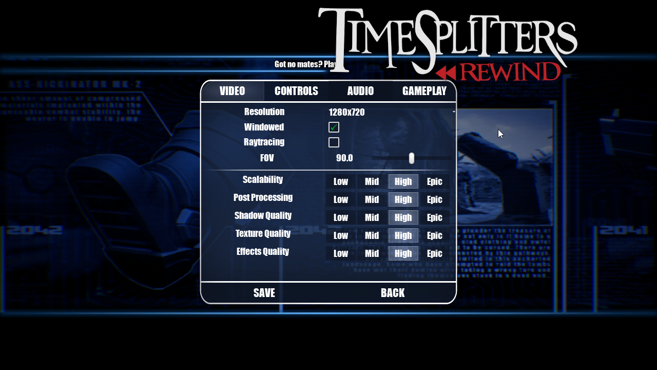 TSR options menu